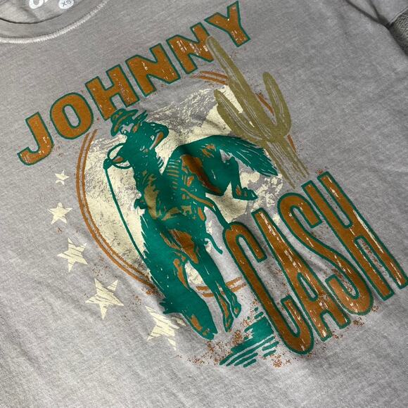 JOHNNY CASH NWT Extra Small XS Beige Graphic Tee Country Cowboy Tan Green NEW - Picture 3 of 3